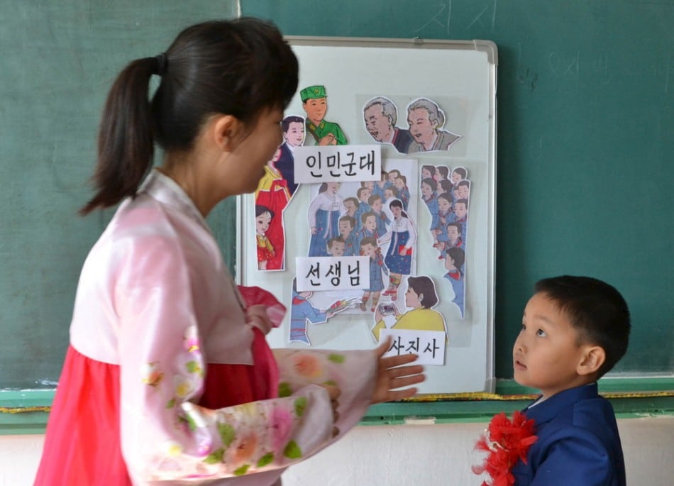 The new school year of 2015-2016 began in the DPRK with due ceremonies at schools in Pyongyang, in this undated photo released April 1, 2015. (Photo by Reuters/KCNA)