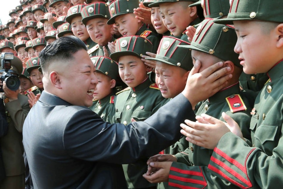 North Korean leader Kim Jong Un visits Mangyongdae Revolutionary School on the occasion of the 68th anniversary of the founding of the Korean Children's Union. (Photo by Reuters/KCNA)