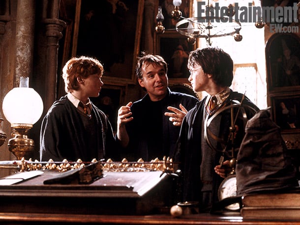 Grint, director Chris Columbus (center), and Radcliffe, Harry Potter and the Chamber of Secrets (2002) Image Credit: Peter Mountain