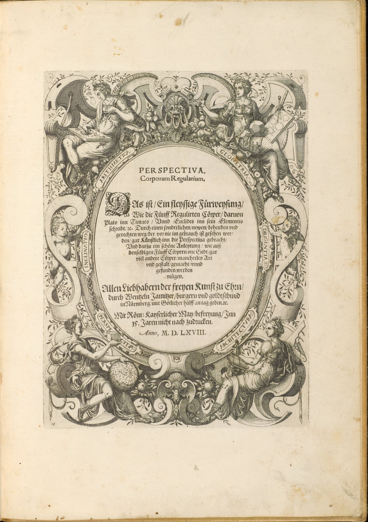 Title page of Wenzel Jamnitzer’s ‘Perspectiva corporum regularium’