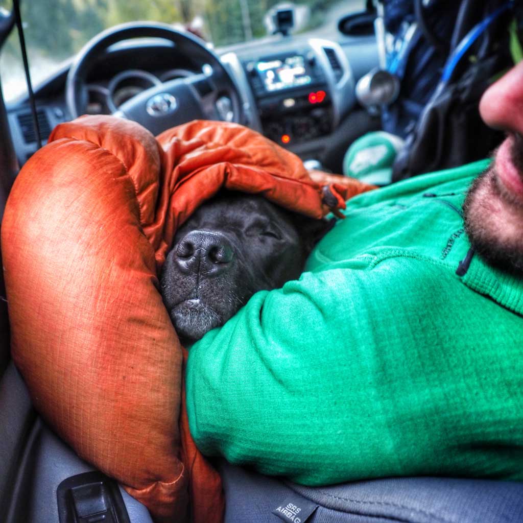 One night we slept in the front seat because we let our hitchhiker friends sleep in the camper.
