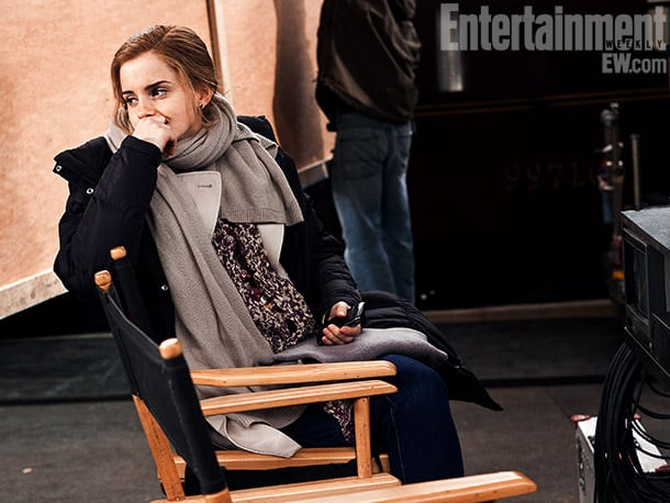 Emma Watson on set at King's Cross Platform, Harry Potter and the Deathly Hallows — Part 2 (2011) Image Credit: Linus Lucas