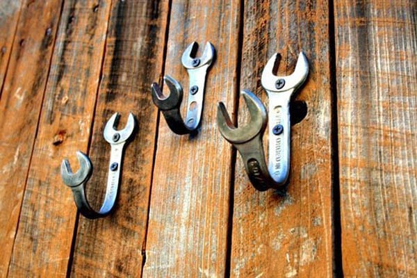 turn old wrenches into hooks wrenches bent into wall hooks