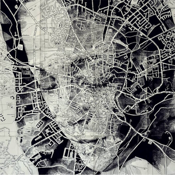 Artist Uses Maps As Canvase For Striking Ink And Pencil Drawings FREEYORK