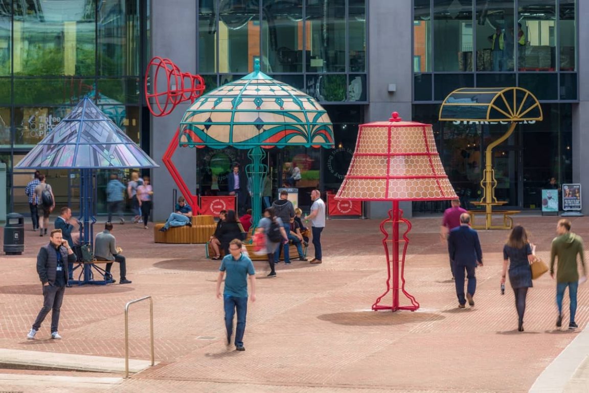Studio Acrylicize Placed Five Giant Lamp Sculptures on the Streets of Manchester -uk, lamps